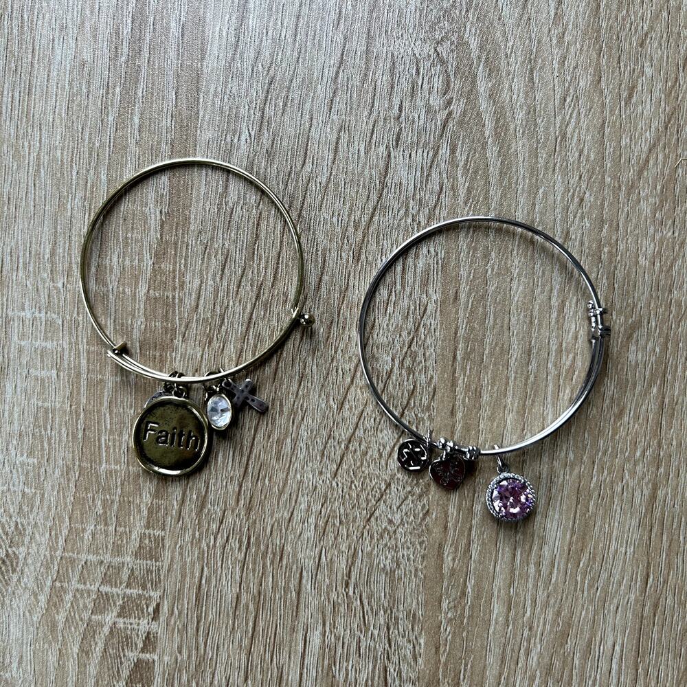 LOT of 2 Bracelets Faith Religion and Pink Crystal Jewelry